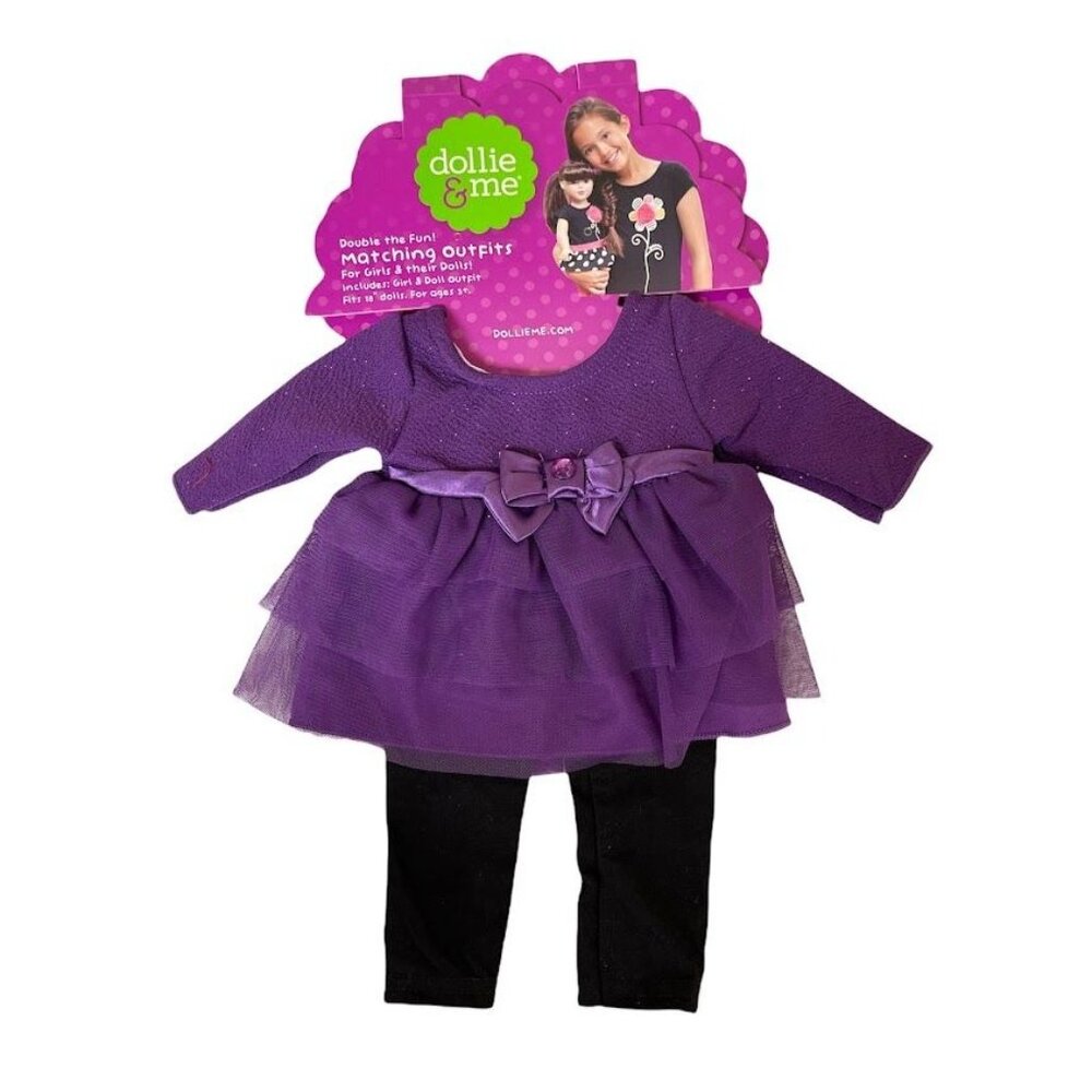 Dollie & Me Girls Purple Dress & Leggings Set With Bow (Doll Outfit Only)